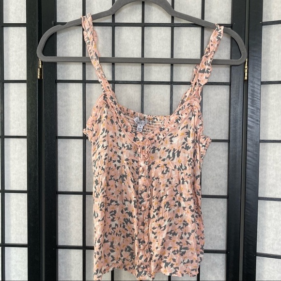 Patrons of Peace Nathalie Sleeveless Crop Smocked Top Pink Cream Combo Small - Picture 11 of 16